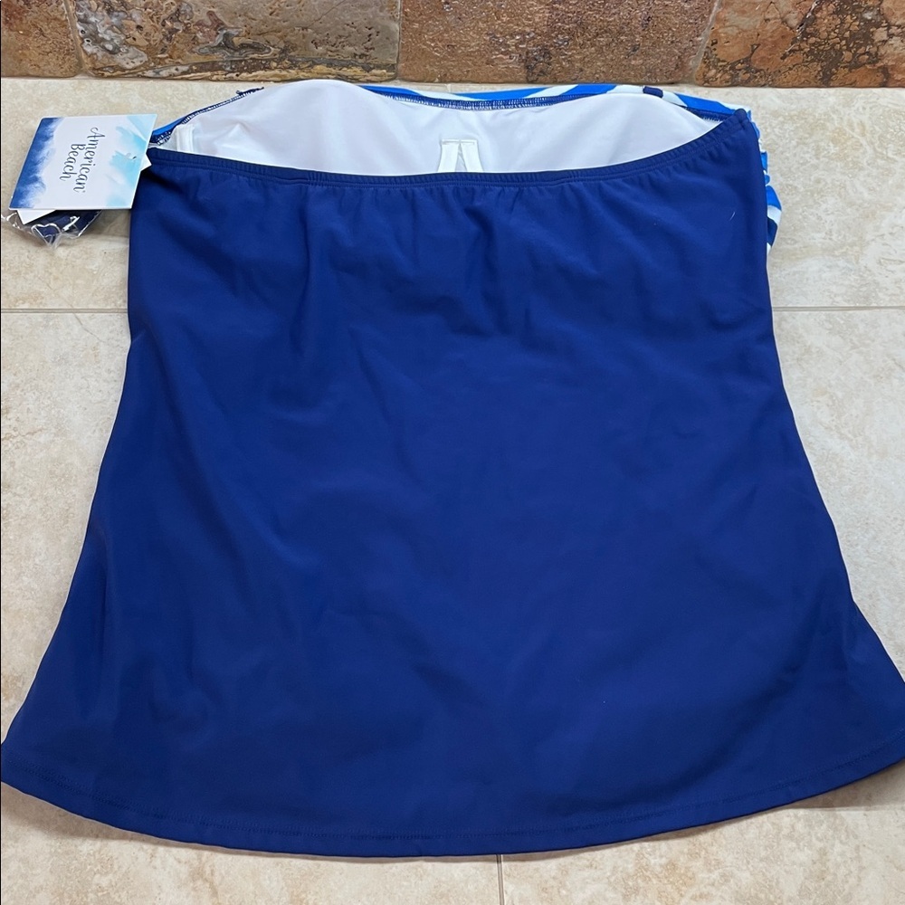 Tankini Top Size 14 Blue Wave Stripe Swimwear White American Beach Swimsuit - Picture 3 of 12